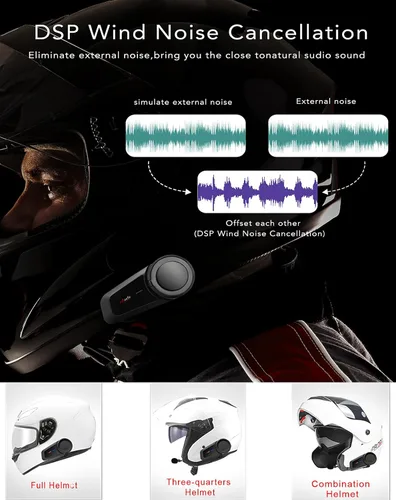 Vista 3 de Auriculares Bluetooth para motocicleta, MaxTo M2, casco de motocicleta Bluetooth5.0, 6 vías 3280 pies, sistema de comunicación de intercomunicación