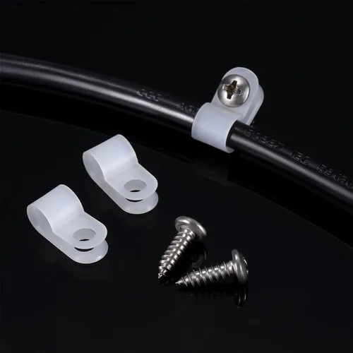 Vista 9 de Hicarer Paquete de 50 abrazaderas de cable tipo R, clips de sujeción de cable de montaje de tornillo de nailon con 50 tornillos para gestión de Negro