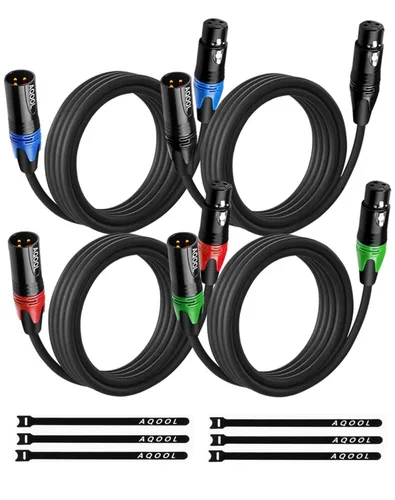 Vista 10 de XLR Cables - Paquete de 4 cables de micrófono XLR equilibrados macho a hembra, cable de micrófono de 3 pines chapado en oro con cable de altavoz OFC