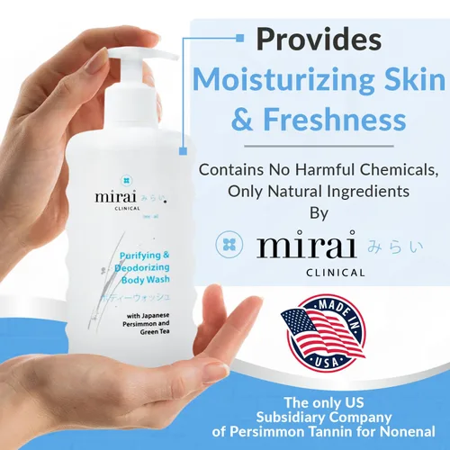 Vista 6 de Mirai Paquete clínico eliminador de olores corporales: juego de barra de jabón renovador y caqui - Desodorizante natural con extractos de caqui y té