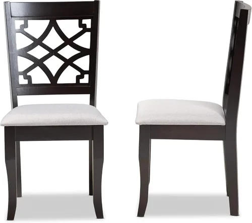 Vista 5 de Baxton Studio Mael - Juego de 2 sillas de comedor y sillas de comedor tapizadas de tela gris y acabado marrón oscuro de madera
