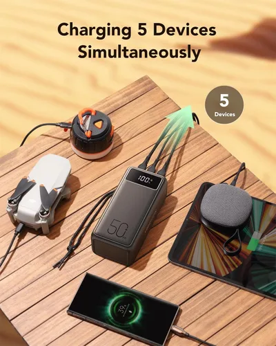 Vista 6 de VEEKTOMX Banco de energía de 100 W 56000 mAh para portátil y teléfono+cargador portátil con cables incorporados 10000 mAh banco de energía