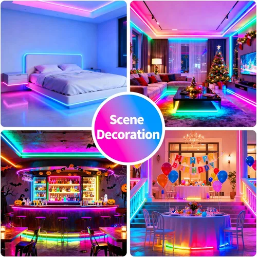 Vista 7 de Tira de luces LED, sincronización de música RGB, luces LED que cambian de color con control remoto y control remoto de aplicación inteligente, luces