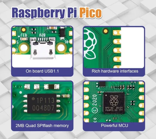 Vista 3 de 2 piezas de placa microcontrolador Raspberry Pi Pico con interfaces digitales flexibles Basado en chip RP2040 Procesador ARM Cortex M0+ de doble