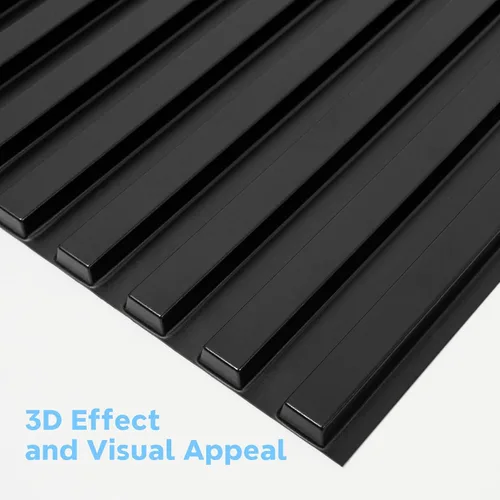 Vista 7 de STICKGOO Panel de pared de listones, paneles de pared 3D para decoración de pared interior, panel texturizado acanalado de PVC, 12 azulejos, 19.7 x