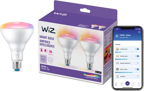 Vista 8 de WiZ - Bombilla inteligente LED BR30 de 65 W a color, paquete de 1, E26, para interiores, se conecta a tu Wi-Fi existente, controla con voz