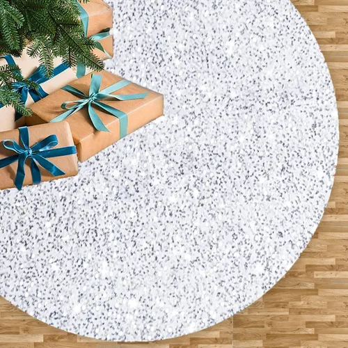 Vista 8 de Faldas de árbol moradas de Navidad de 21 pulgadas, faldas de árbol de lentejuelas con purpurina, decoración de tela de terciopelo, falda de árbol