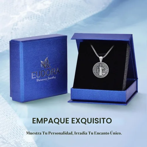 Vista 7 de EUDORA Medalla de plata de ley S925 con collar de San Patrono para mujeres A01-Saint Benedict Medalla