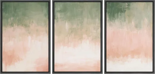 Vista 340 de SIGNFORD - Set de obras de arte en lienzo enmarcado para pared, ilustraciones abstractas de neblina del desierto en tonos neutros beige y marrón