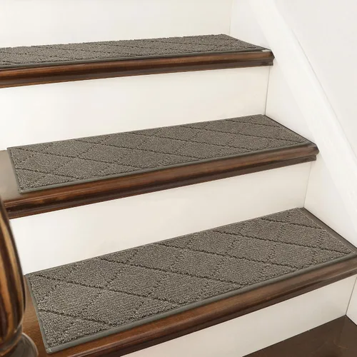 Vista 24 de COSY HOMEER - Alfombra antideslizante para escaleras, para interiores y escalones de madera, para niños y perros, 100 % poliéster, base de Beige