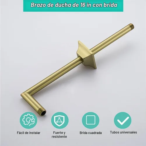 Vista 3 de SE91078-16BG - Brazo de ducha con brida, acero inoxidable cepillado de 16 pulgadas, brazo de extensión de cabezal de ducha montado en la pared