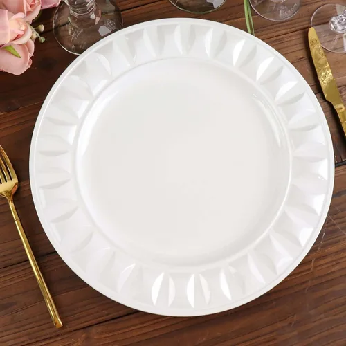 Vista 13 de Efavormart - Paquete de 6 platos de carga de plástico acrílico con relieve de encaje rústico dorado de 13 pulgadas