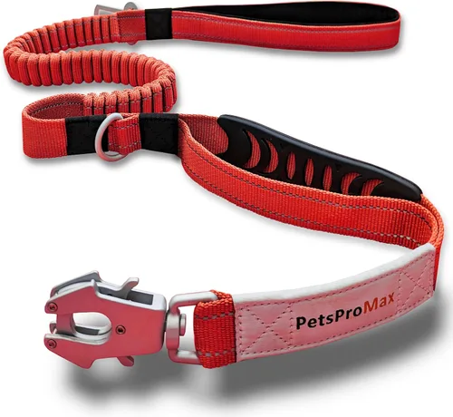 Vista 10 de PetsProMax - Correa táctica para perro, correa elástica resistente con clip de metal para cinturón de seguridad de automóvil y hebilla de rana