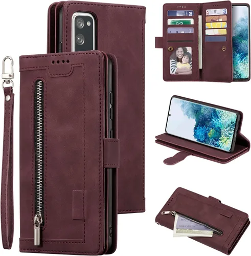 Vista 15 de UEEBAI Funda tipo cartera para Samsung Galaxy S20 FE 5G, Retro 9 ranuras para tarjetero, bolsillo con cremallera, cierre magnético, función atril