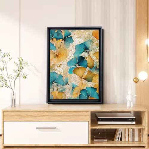 Vista 4 de Gold Turquoise Ginkgo Leaf Print, Captivating Plants Wall Art, Ginkgo Biloba Leaf Print Painting, Embrace the Serenity of Nature