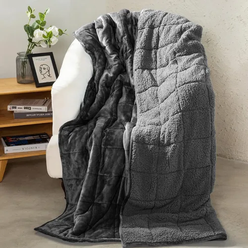 Vista 9 de Aemicion Manta con peso para niños de 7 libras, tamaño individual de 41 x 60 pulgadas, cómoda, suave y esponjosa Sherpa, manta pesada para niños