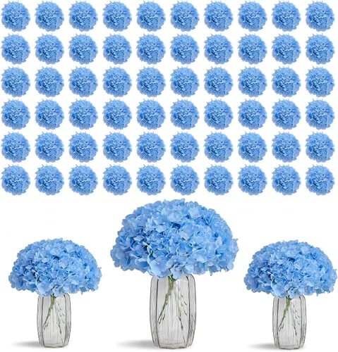Vista 43 de Flores de hortensias artificiales rosa polvoriento, 10 cabezas de flores de seda de hortensia falsas para centros de mesa de boda, ramos de 10