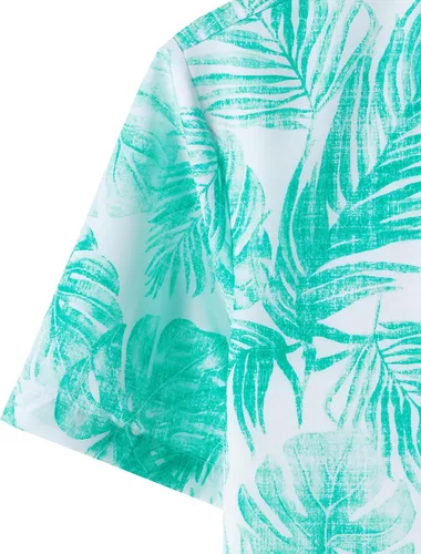 Vista 5 de JOGAL - Camisa hawaiana floral para hombre con bolsillo frontal, estilo Aloha casual Verde Aqua
