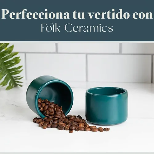 Vista 8 de Folk Ceramics Leonard - Tazas de café expreso de cerámica, color azul esmeralda, 3 onzas, juego de 2