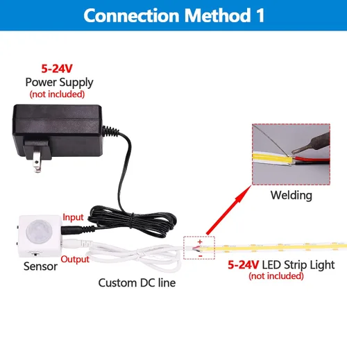 Vista 5 de GOMING Interruptor de sensor activado por movimiento humano PIR regulable de 5 V, 12 V, 24 V, 3 modos de iluminación, 3 modos de apagado, 3 modos