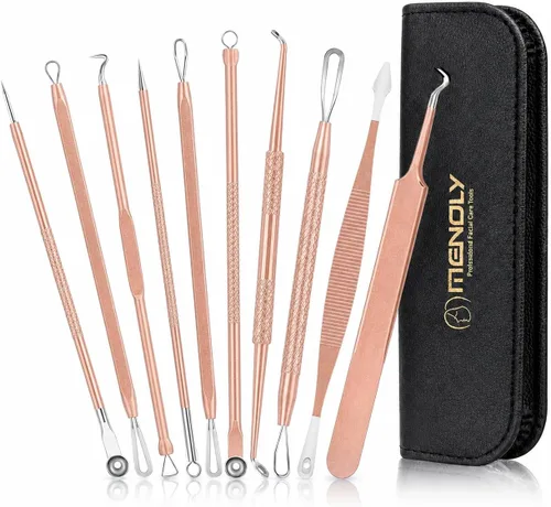 Vista 11 de MENOLY Kit de herramientas para reventar espinillas, 10 piezas, herramienta para eliminar espinillas, para acné, espinillas, comedones, acné, nariz