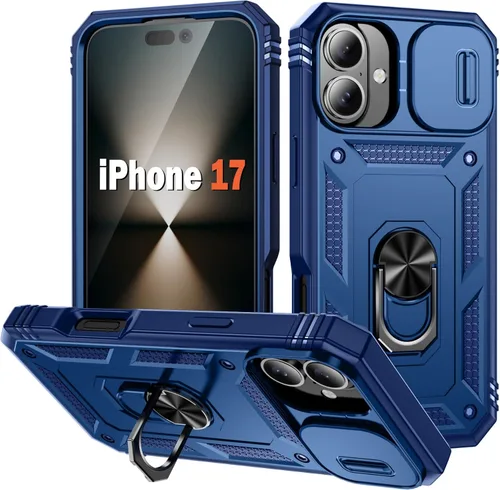 Vista 31 de PASNEW Funda militar para iPhone 13 Pro Max, cubierta de cámara deslizante y soporte de anillo de metal de 360°, carcasa rígida multicapa resistente