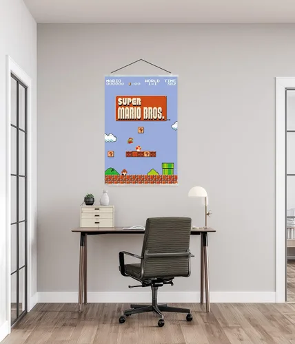 Vista 8 de Super Mario Bros. - Gaming Poster (Vintage Game Screen - World 1-1) (Size: 24" x 36") (Laminated Poster & Clear Hanger)