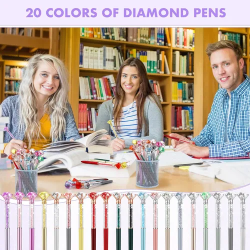 Vista 5 de Zhehao 60 piezas de bolígrafos de gran cristal con diamantes, bolígrafos brillantes a granel con brillo, piedras de strass, tinta negra, suministros