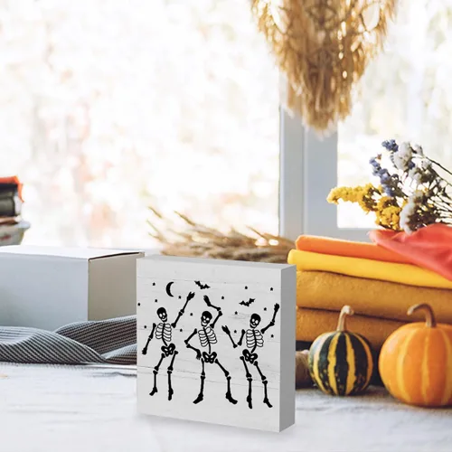 Vista 3 de Divertido letrero de esqueleto de Halloween, decoración de Halloween, decoración de casa de campo, decoración de otoño para escritorio, mesa