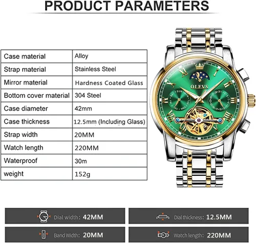 Vista 6 de OLEVS Reloj automático de lujo sin batería reloj de pulsera mecánico impermeable de acero inoxidable Tourbillon esqueleto de pulsera ajustable