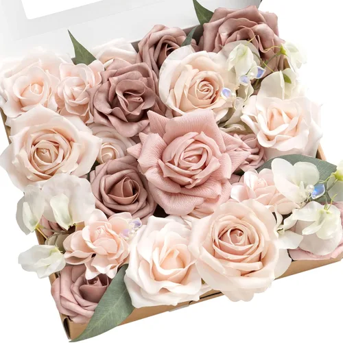 Vista 27 de Ling's moment Caja de flores artificiales de color rosa, sorbete tropical Grn-sorbete Tropical