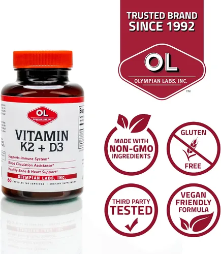 Vista 7 de Olympian Labs Vitamina K2 + D3, 60 porciones, apoya el sistema inmunológico, apoyo óseo y cardíaco, 60 cápsulas veganas