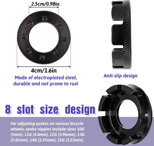 Vista 6 de 7 llaves de radios de bicicleta, herramienta de llave dinamométrica de radios de acero para llantas de bicicleta, kit correcto de llanta