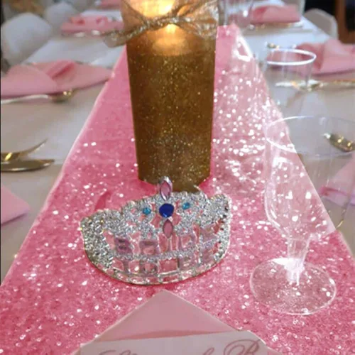 Vista 32 de ShinyBeauty Camino de mesa de lentejuelas rosa intenso, 12 x 72 pulgadas, elegante camino de mesa para eventos de boda personalizado