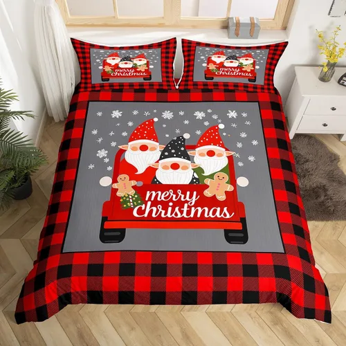 Vista 20 de Juego de ropa de cama de Feliz Navidad, funda de edredón azul con árbol de Navidad para niñas y niños, elegante funda de edredón de copo de nieve