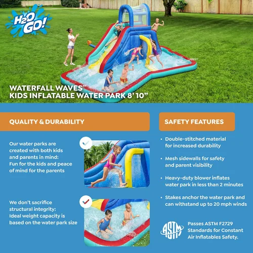 Vista 3 de H2OGO! Waterfall Waves Kids Inflatable Water Park with Heavy-Duty Blower Ondas de cascada