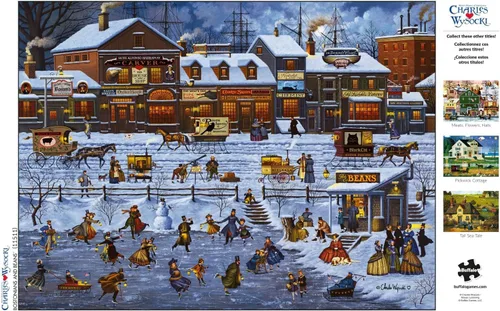 Vista 5 de Buffalo Games Charles Wysocki - Bostonianos y frijoles - Rompecabezas de Navidad de 1000 piezas - Rompecabezas festivo para adultos - Piezas