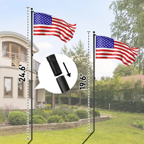 Vista 6 de Outvita Mástil de bandera para exteriores, aleación de aluminio de 25 pies, asta de bandera seccional con bandera de Estados Unidos de 3 x 5 pies