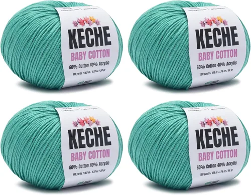 Vista 16 de Keche Algodón bebé, 60% algodón, 40% hilo acrílico, hilo de algodón suave para ganchillo y tejer, hilo amigurumi 1 madeja/bola, 1.76 oz (50 g), 180