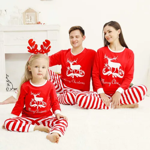 Vista 2 de Pijamas navideñas a juego para la familia Ropa de dormir de manga larga y pantalón Conjunto de pijamas familiar