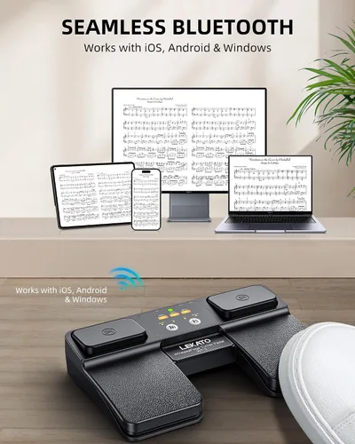 Vista 2 de LEKATO Girador de páginas inalámbrico Bluetooth para iPad, tabletas, teléfonos Android e iOS, pedal silencioso USB iPad para músicos, control