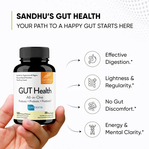 Vista 9 de Sandhu's Salud intestinal - Prebióticos, probióticos, postbióticos y L-glutamina Salud digestiva, colon, suplementos probióticos totales 120