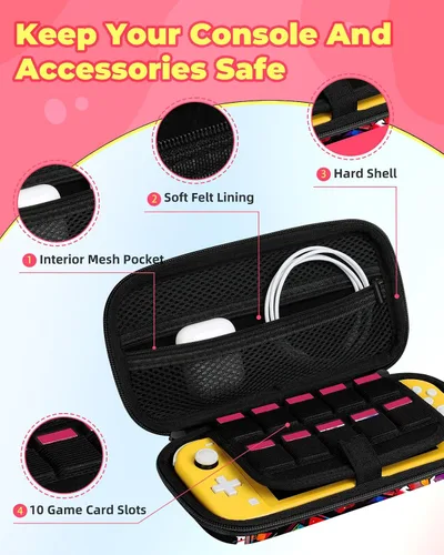 Vista 3 de Xinocy Carrying Case for Nintendo Switch Lite 2019 Travel Carry Cases for Kids Boys Teen Girls Cute Kawaii Design Aesthetic Portable Hard Shell