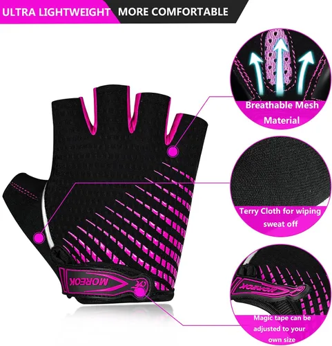 Vista 2 de BIKINGMOREOK Guantes de ciclismo para hombres y mujeres, guantes de bicicleta transpirables, almohadillas de gel de 0.197in, guantes de bicicleta