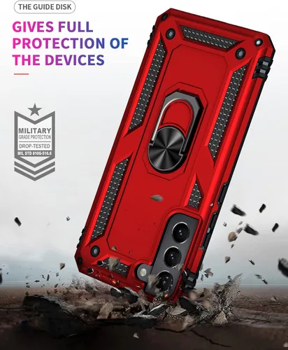 Vista 4 de Funda para Samsung Galaxy S22, Galaxy S22, con protector de pantalla, [grado militar] de 16 pies, con soporte magnético, funda protectora para Rojo