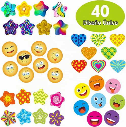 Vista 2 de Paquete de 1000 calcomanías motivacionales para fomentar la recompensa del profesor, 40 diseños en 5 temas con línea de perforación