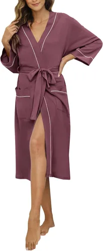 Vista 39 de HEARTNICE - Bata de baño de algodón para mujer, tejido de punto tipo quimono, para el spa, liviana, larga