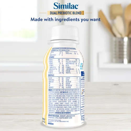 Vista 2 de Similac Mezcla prebiótica doble, fórmula para bebés con hierro, lista para alimentar, 0-12 meses, botella de 8 onzas líquidas, paquete de 24