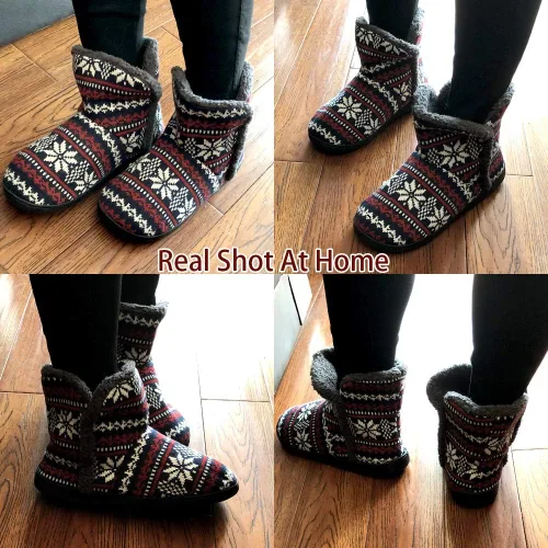 Vista 6 de mujeres felpa polar botín zapatillas invierno espuma memoria interior zapatillas mujeres al aire libre botas zapatos
