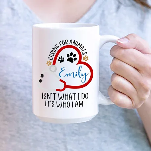 Vista 3 de Taza veterinaria personalizada, taza veterinaria de cuidado de animales, regalos para veterinarios, taza con nombre personalizado de veterinario